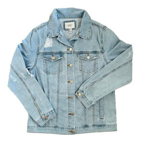 Forever 21 Distress Light Wash Blue Denim Jacket Size Medium